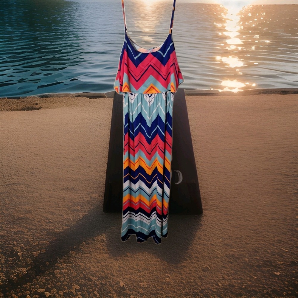 Colorful Chevron Design Sandiva SzS Long Spaghetti  Strap Summer CasualDress 141